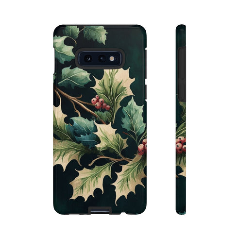 Dark Green Festive Holly in Watercolor - Impact Resistant Phone Case Samsung Galaxy S10E Glossy